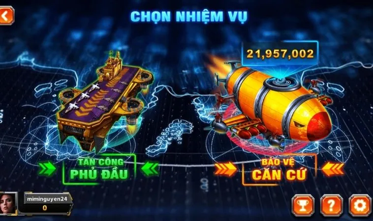 Chơi Bắn Cá Đại Chiến B52 Tại Moto88 Cứ Bắn Là Trúng Thưởng Lớn 2 Chọn nhiệm vụ trong game Bắn Cá Đại Chiến B52 Tại Moto88