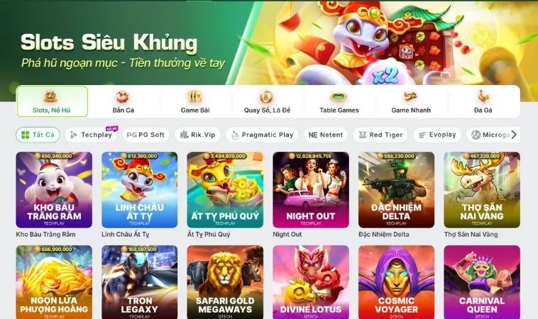 Sảnh nổ hũ Moto88 quy tụ nhiều tựa game quay hũ hấp dẫn để trải nghiệm